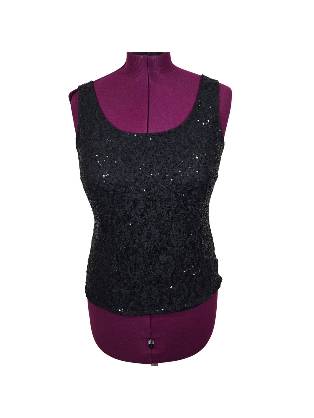 Women's SLNY Black Sequins Lined Tank Top Camisole | Size 10